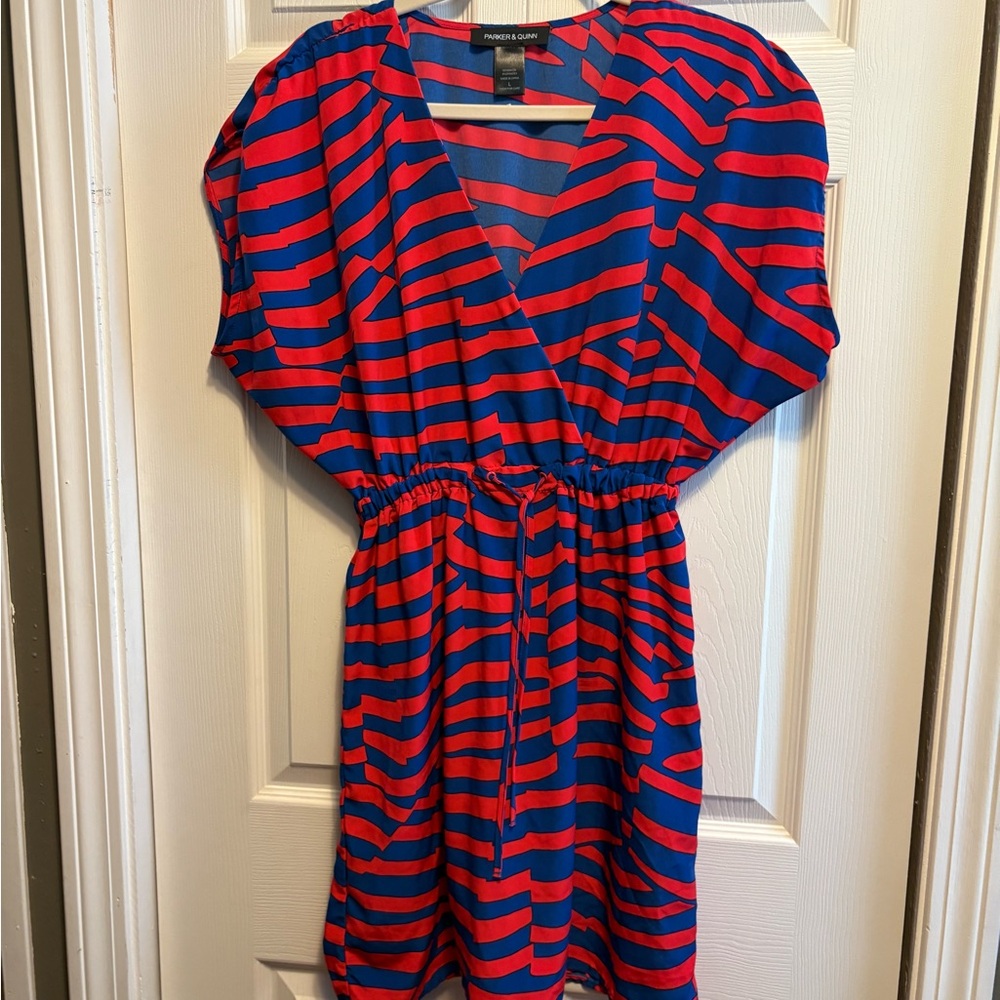 Parker & Quinn Red and Blue Striped Dress L